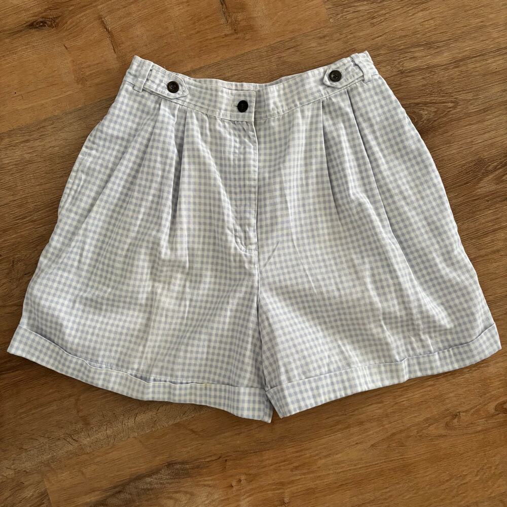 Vintage 90s Blue Gingham Pleated Shorts, Size 10, Robinsons 100% Cotton Checker